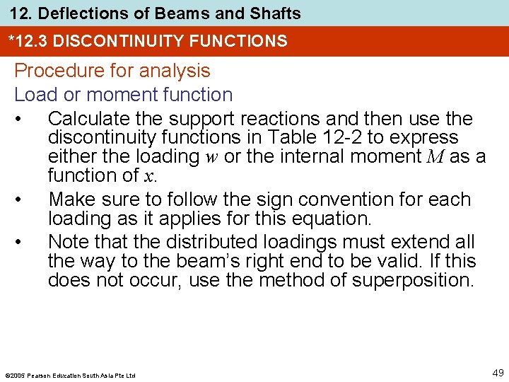 12. Deflections of Beams and Shafts *12. 3 DISCONTINUITY FUNCTIONS Procedure for analysis Load