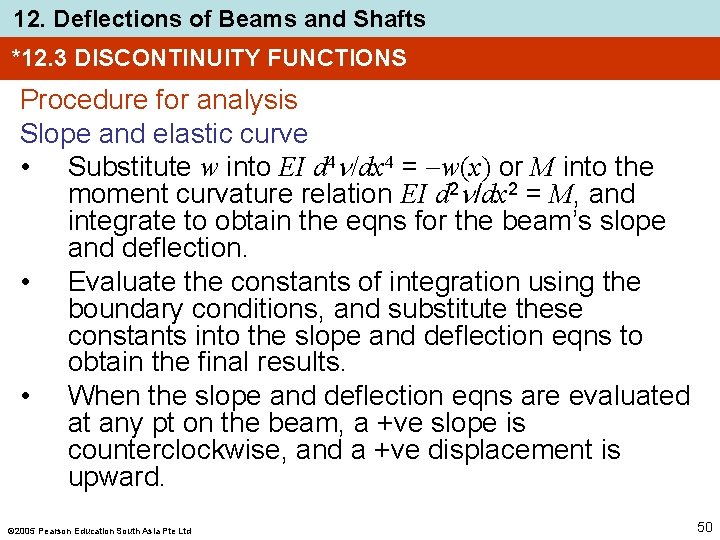12. Deflections of Beams and Shafts *12. 3 DISCONTINUITY FUNCTIONS Procedure for analysis Slope