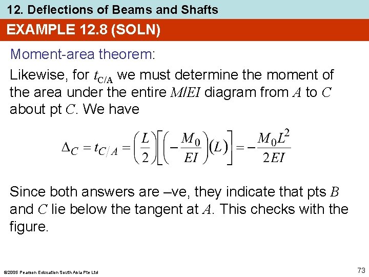 12. Deflections of Beams and Shafts EXAMPLE 12. 8 (SOLN) Moment-area theorem: Likewise, for