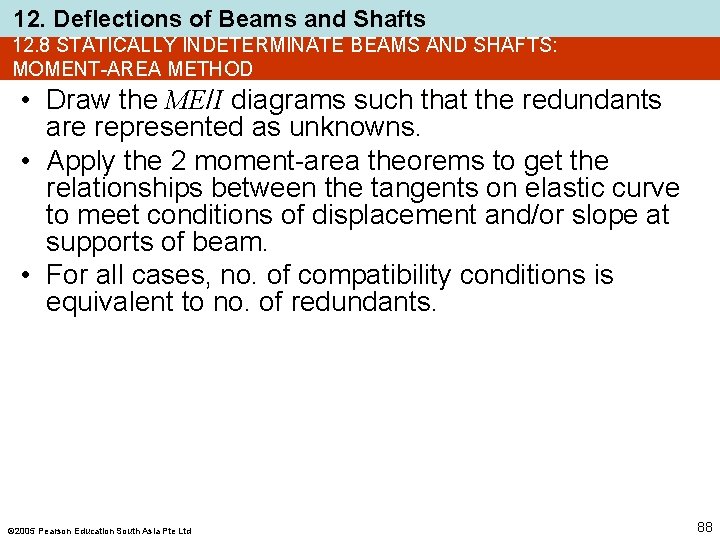 12. Deflections of Beams and Shafts 12. 8 STATICALLY INDETERMINATE BEAMS AND SHAFTS: MOMENT-AREA