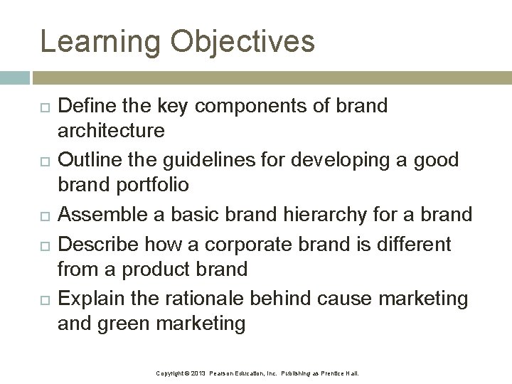 Learning Objectives Define the key components of brand architecture Outline the guidelines for developing