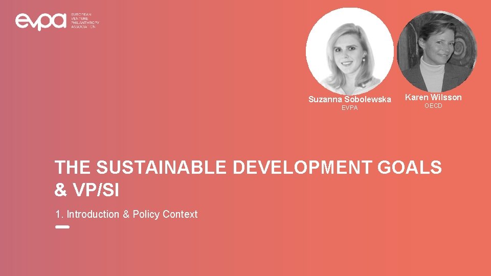 Suzanna Sobolewska EVPA Karen Wilsson OECD THE SUSTAINABLE DEVELOPMENT GOALS & VP/SI 1. Introduction