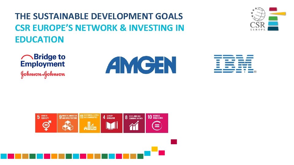 THE SUSTAINABLE DEVELOPMENT GOALS CSR EUROPE’S NETWORK & INVESTING IN EDUCATION 