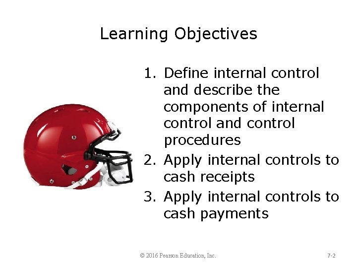 Learning Objectives 1. Define internal control and describe the components of internal control and