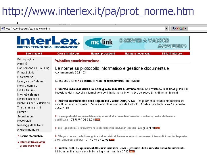 http: //www. interlex. it/pa/prot_norme. htm 