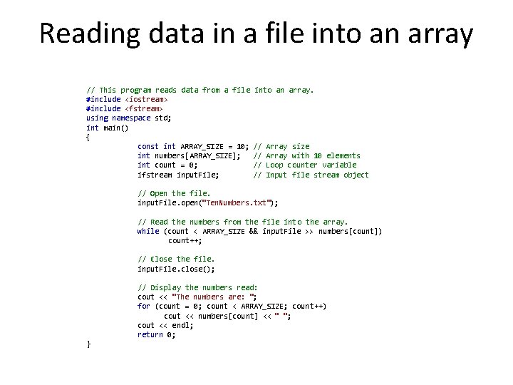 Reading data in a file into an array // This program reads data from