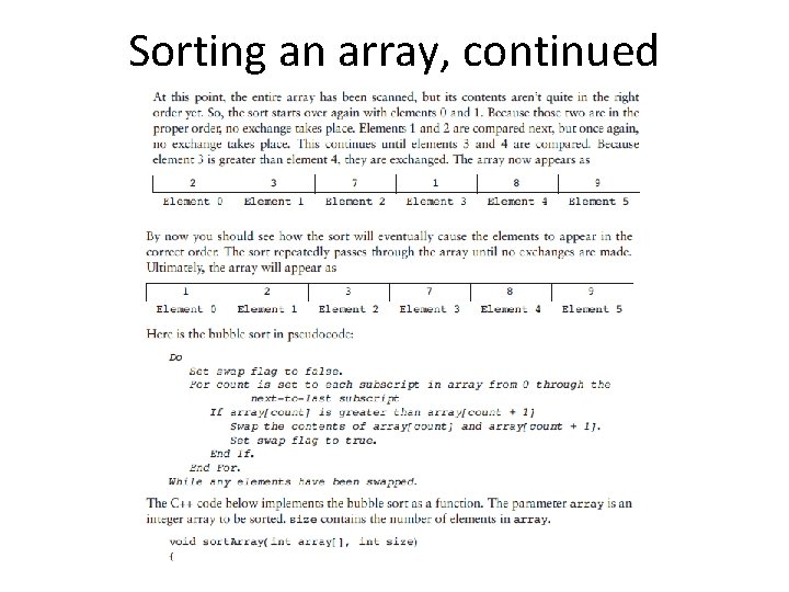 Sorting an array, continued 