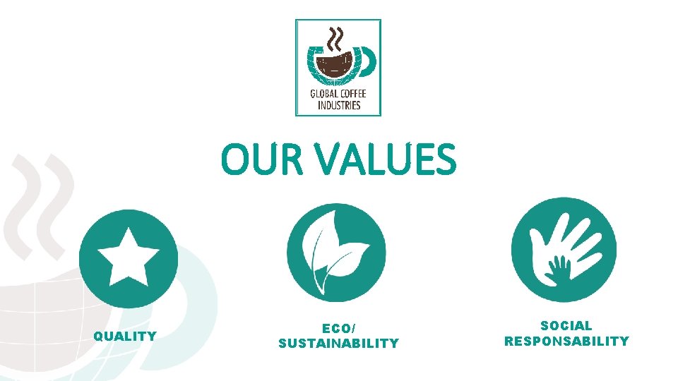 OUR VALUES QUALITY ECO/ SUSTAINABILITY SOCIAL RESPONSABILITY OUR VALUES QUALITY ECO/ SUSTAINABILITY SOCIAL RESPONSABILITY