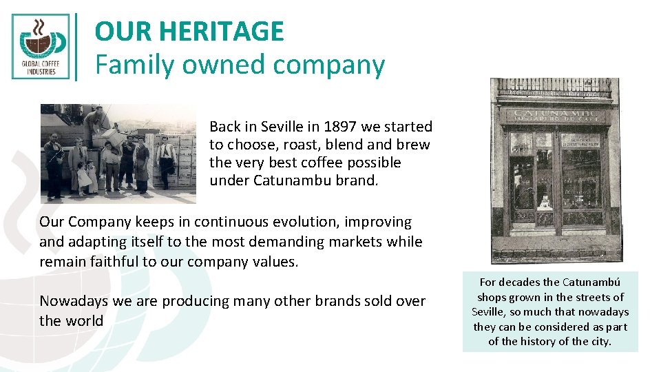 OUR HERITAGE Family owned company Back in Seville in 1897 we started to choose, OUR HERITAGE Family owned company Back in Seville in 1897 we started to choose,