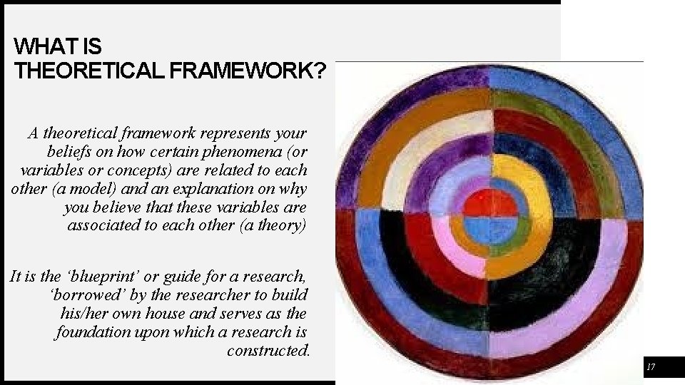 WHAT IS THEORETICAL FRAMEWORK? A theoretical framework represents your beliefs on how certain phenomena