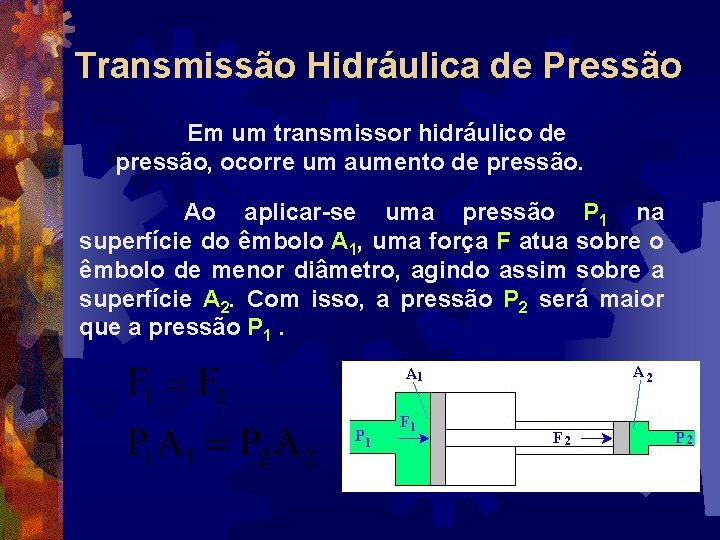 Transmissão Hidráulica de Pressão Em um transmissor hidráulico de pressão, ocorre um aumento de