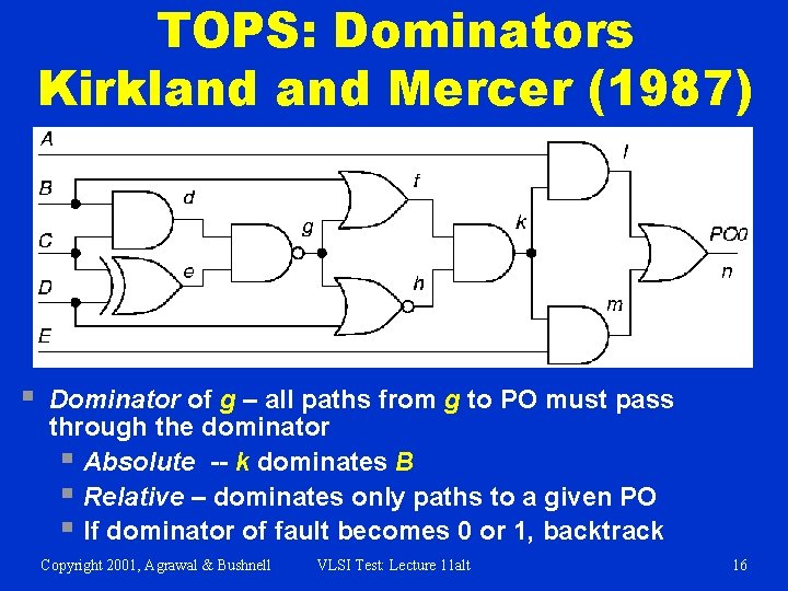 TOPS: Dominators Kirkland Mercer (1987) § Dominator of g – all paths from g