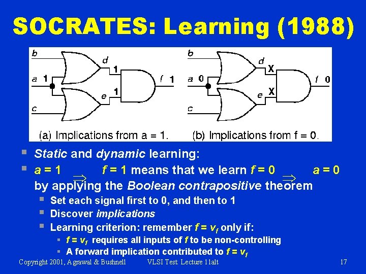 SOCRATES: Learning (1988) § § Static and dynamic learning: a=1 f = 1 means