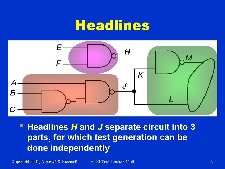 Headlines § Headlines H and J separate circuit into 3 parts, for which test