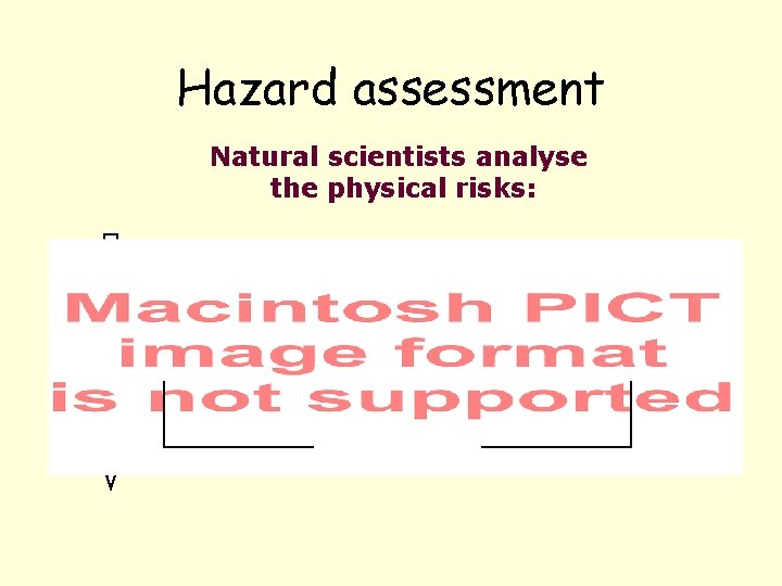Hazard assessment Natural scientists analyse the physical risks: 
