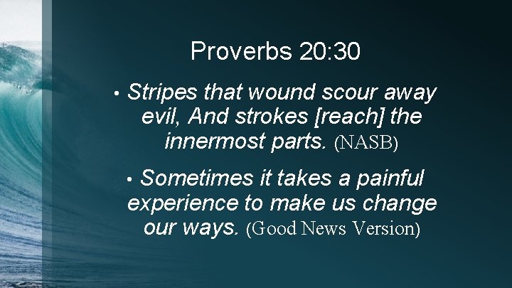 Proverbs 20: 30 • Stripes that wound scour away evil, And strokes [reach] the