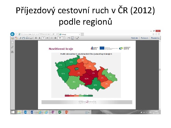 Příjezdový cestovní ruch v ČR (2012) podle regionů 