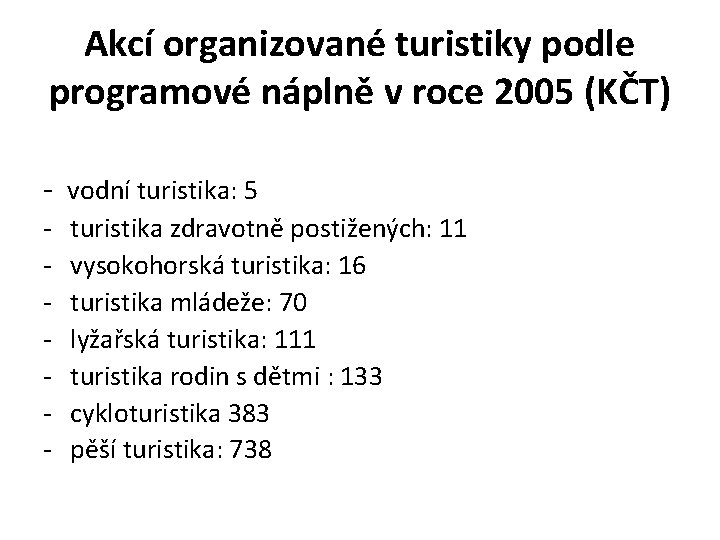Akcí organizované turistiky podle programové náplně v roce 2005 (KČT) - vodní turistika: 5
