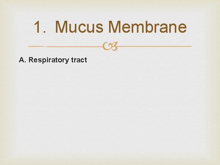 1. Mucus Membrane A. Respiratory tract 