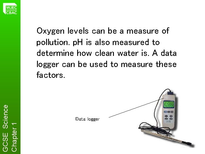 GCSE Science Chapter 1 Oxygen levels can be a measure of pollution. p. H