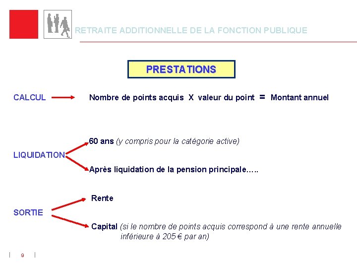 RETRAITE ADDITIONNELLE DE LA FONCTION PUBLIQUE PRESTATIONS CALCUL Nombre de points acquis X valeur
