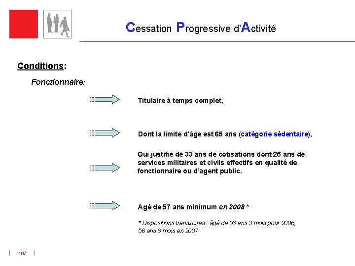 Cessation Progressive d’Activité Conditions: Fonctionnaire: Titulaire à temps complet, Dont la limite d’âge est