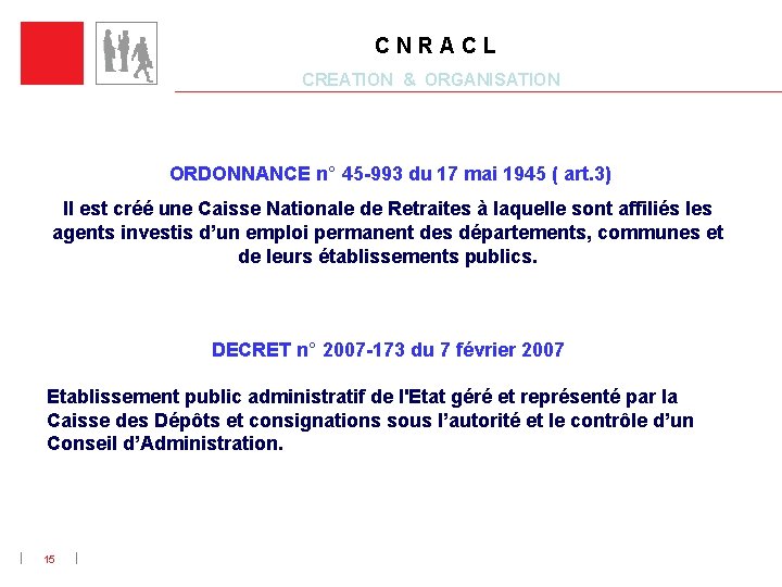 C N R A C L CREATION & ORGANISATION ORDONNANCE n° 45 -993 du