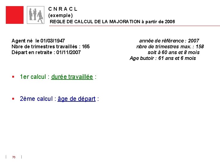 C N R A C L (exemple) REGLE DE CALCUL DE LA MAJORATION à