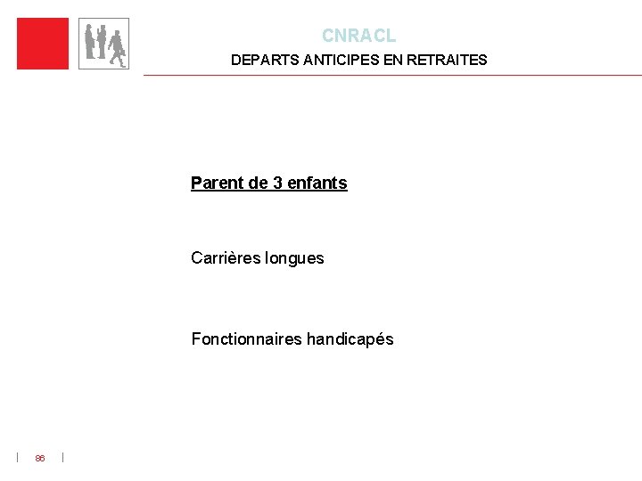 CNRACL DEPARTS ANTICIPES EN RETRAITES Parent de 3 enfants Carrières longues Fonctionnaires handicapés 86