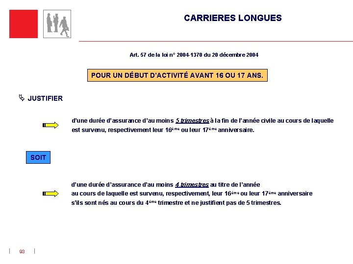 CARRIERES LONGUES Art. 57 de la loi n° 2004 -1370 du 20 décembre 2004