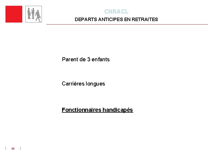 CNRACL DEPARTS ANTICIPES EN RETRAITES Parent de 3 enfants Carrières longues Fonctionnaires handicapés 96