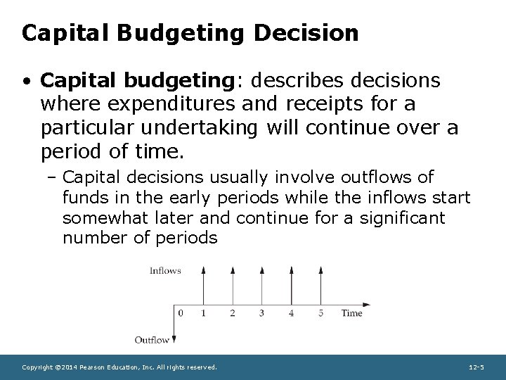 Capital Budgeting Decision • Capital budgeting: describes decisions where expenditures and receipts for a
