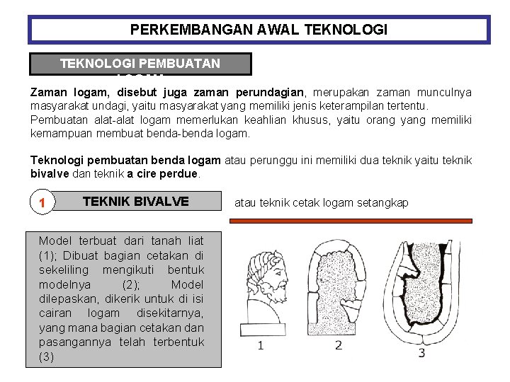 PERKEMBANGAN AWAL TEKNOLOGI PEMBUATAN LOGAM Zaman logam, disebut juga zaman perundagian, merupakan zaman munculnya