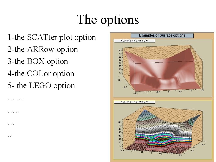 The options 1 -the SCATter plot option 2 -the ARRow option 3 -the BOX