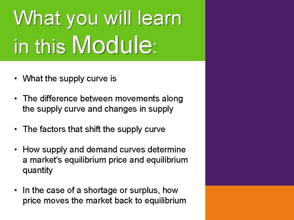 What you will learn in this Module: • What the supply curve is •