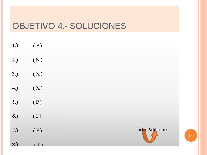 OBJETIVO 4. - SOLUCIONES 1. ) ( P ) 2. ) ( N )