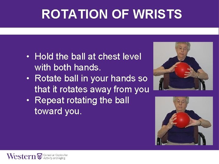 ROTATION OF WRISTS • Hold the ball at chest level with both hands. •