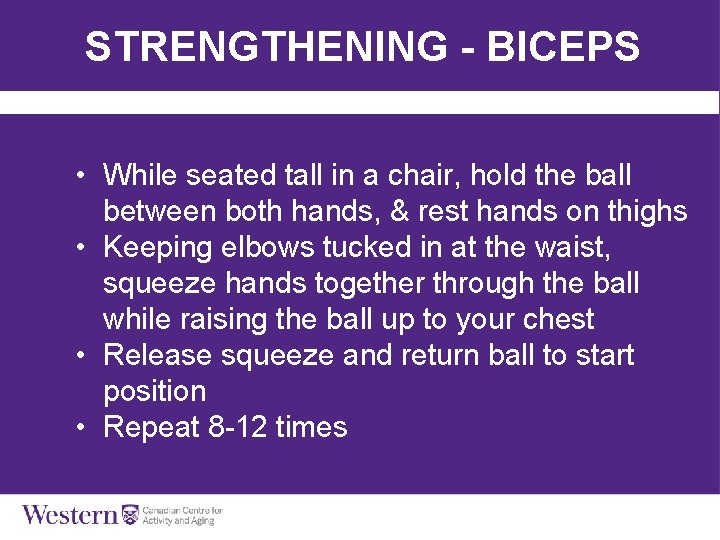 STRENGTHENING - BICEPS • While seated tall in a chair, hold the ball between