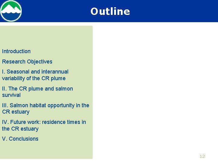 Outline Introduction Research Objectives I. Seasonal and interannual variability of the CR plume II.