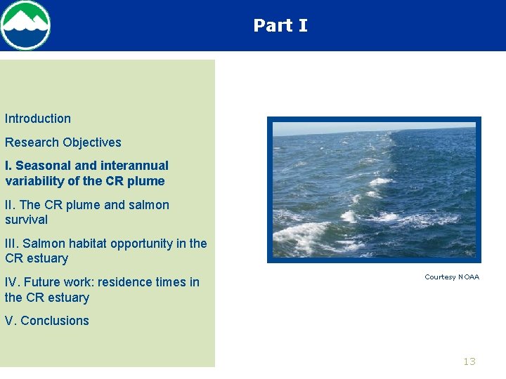 Part I Introduction Research Objectives I. Seasonal and interannual variability of the CR plume