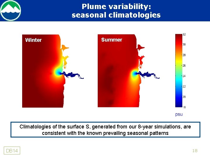 Plume variability: seasonal climatologies Winter Summer Climatologies of the surface S, generated from our