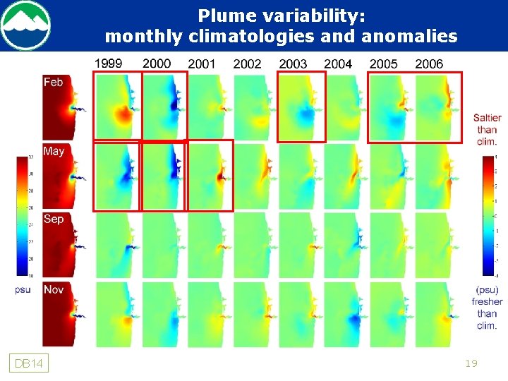 Plume variability: monthly climatologies and anomalies DB 14 19 