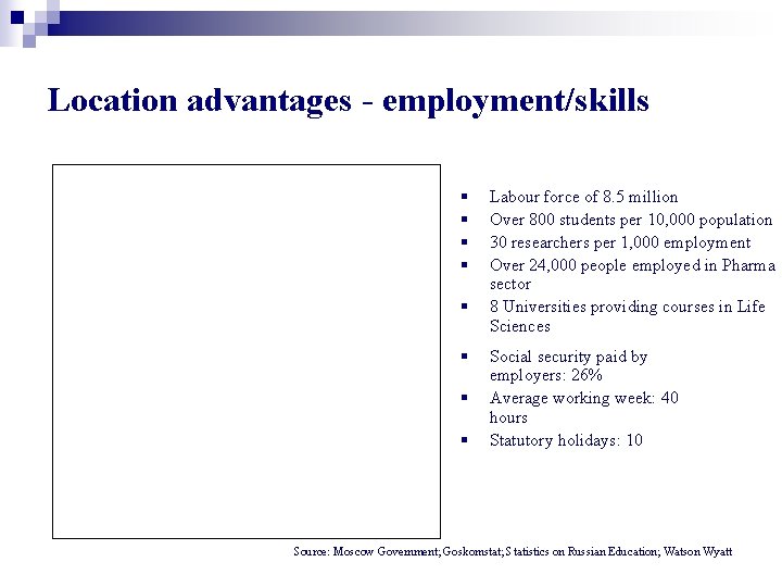 Location advantages - employment/skills § § § § Labour force of 8. 5 million