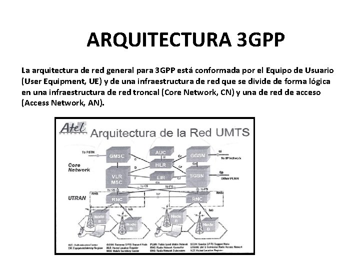 ARQUITECTURA 3 GPP La arquitectura de red general para 3 GPP está conformada por