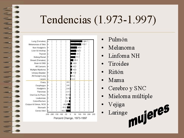 Tendencias (1. 973 -1. 997) • • • Pulmón Melanoma Linfoma NH Tiroides Riñón