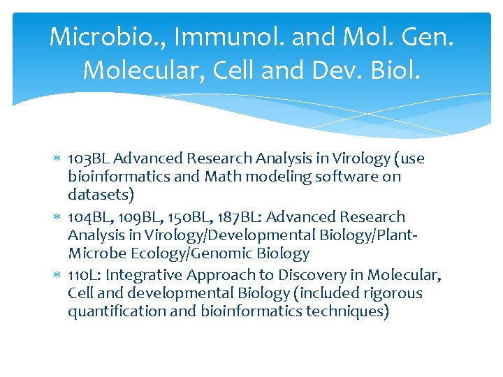 Microbio. , Immunol. and Mol. Gen. Molecular, Cell and Dev. Biol. 103 BL Advanced