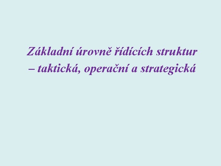 Základní úrovně řídících struktur – taktická, operační a strategická 