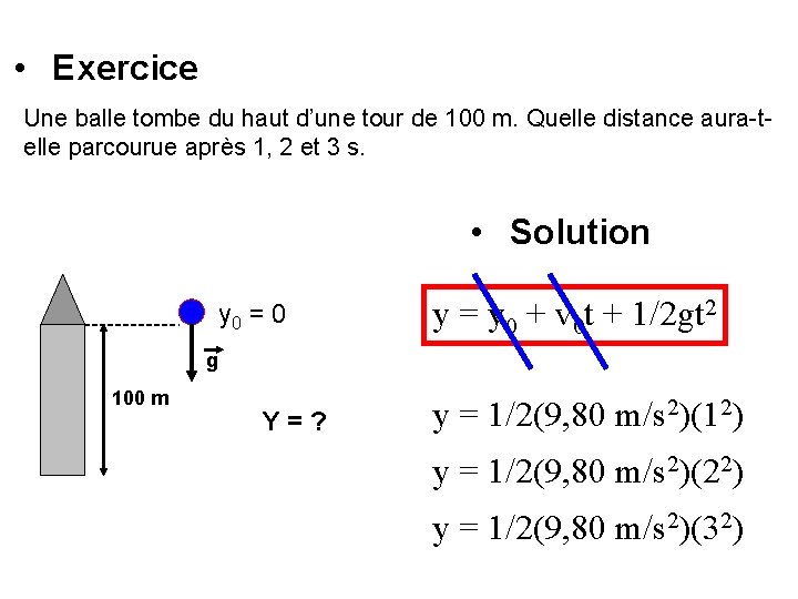  • Exercice Une balle tombe du haut d’une tour de 100 m. Quelle