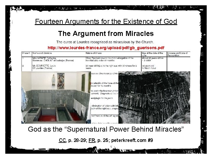 Fourteen Arguments for the Existence of God The Argument from Miracles http: //www. lourdes-france.
