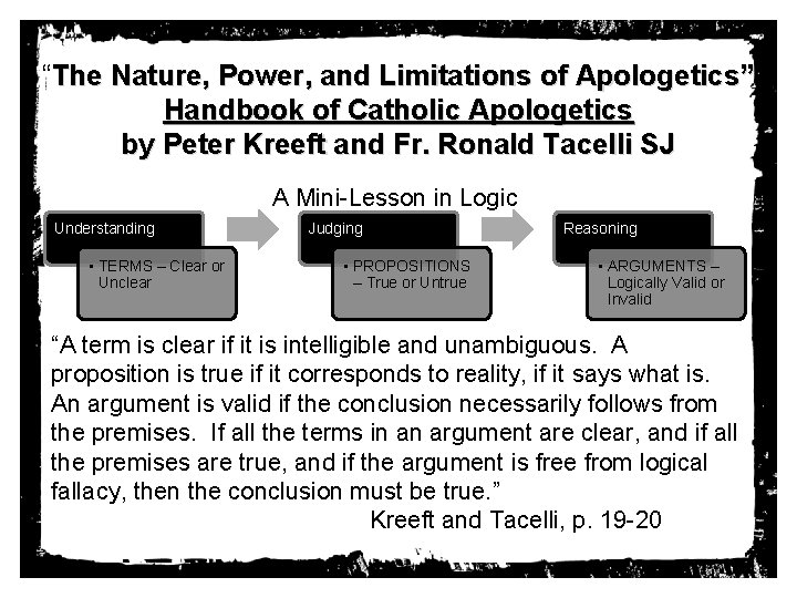 “The Nature, Power, and Limitations of Apologetics” Handbook of Catholic Apologetics by Peter Kreeft